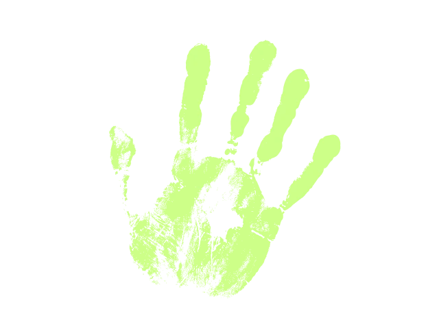 Green glowing handprint on a black background.