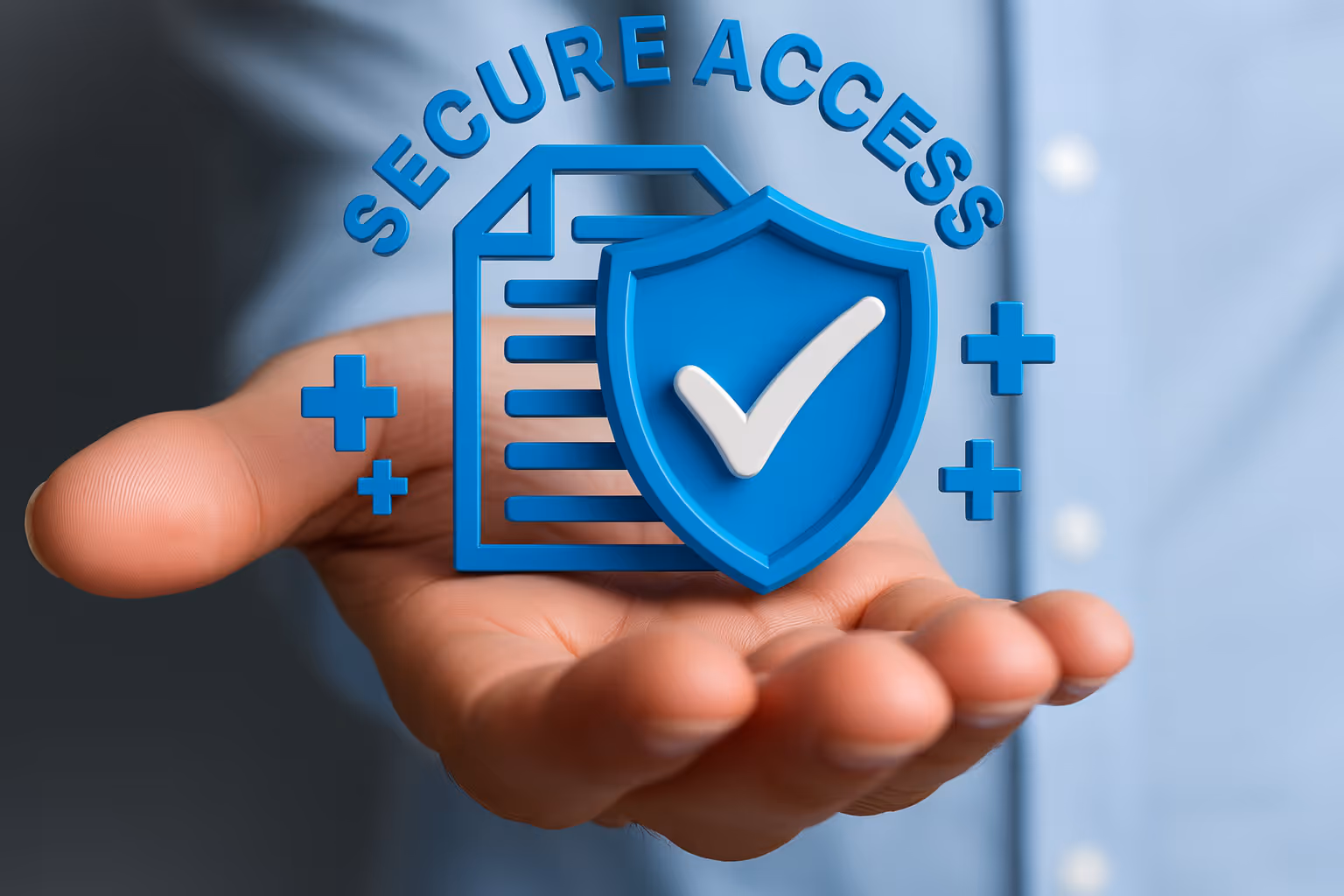 Secure access icon with shield and checkmark above an open hand, symbolizing inconsistent access control and data protection challenges.