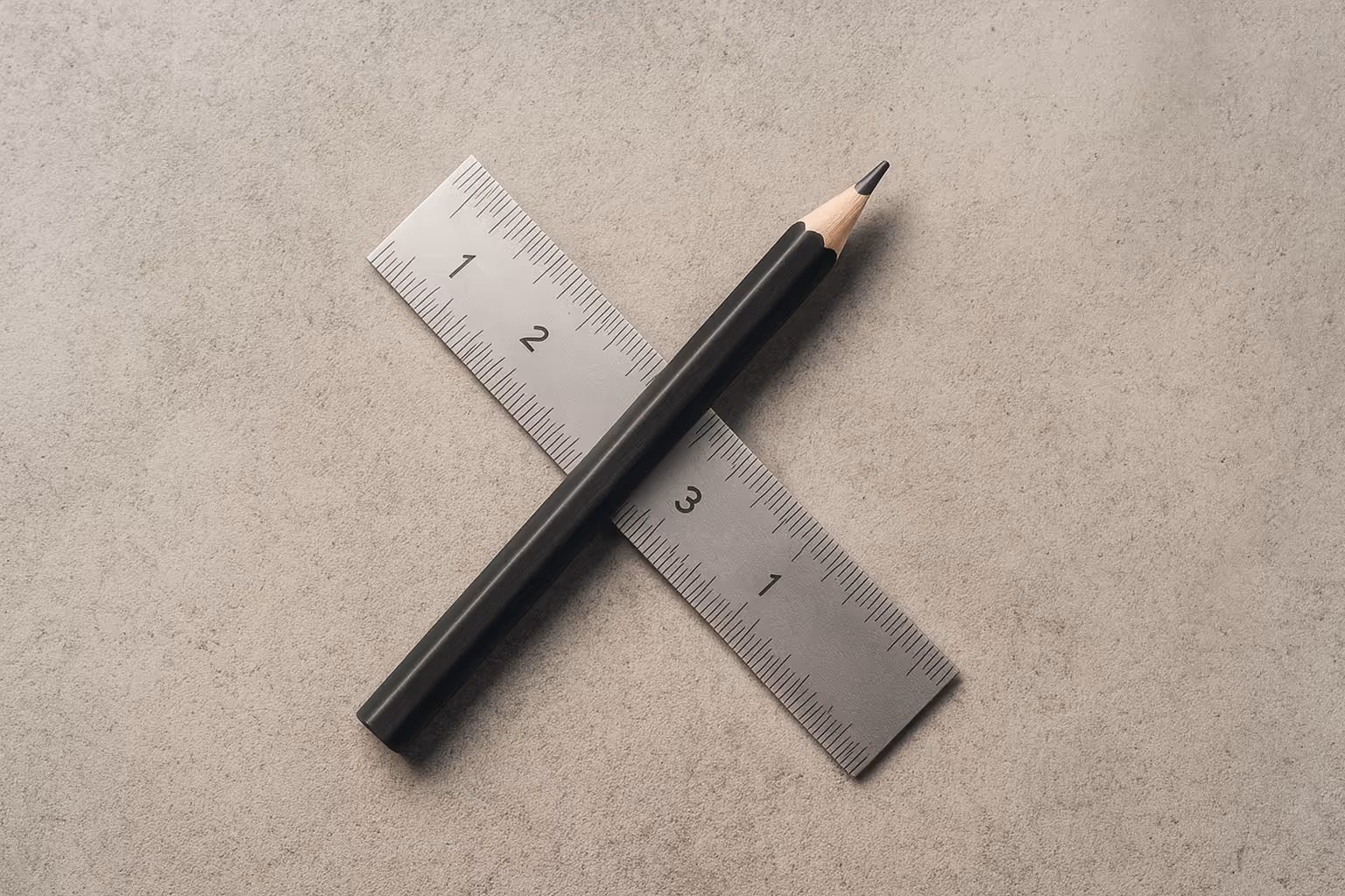 Pencil and ruler crossed on concrete background symbolizing structure and order – Calder & Lane approach