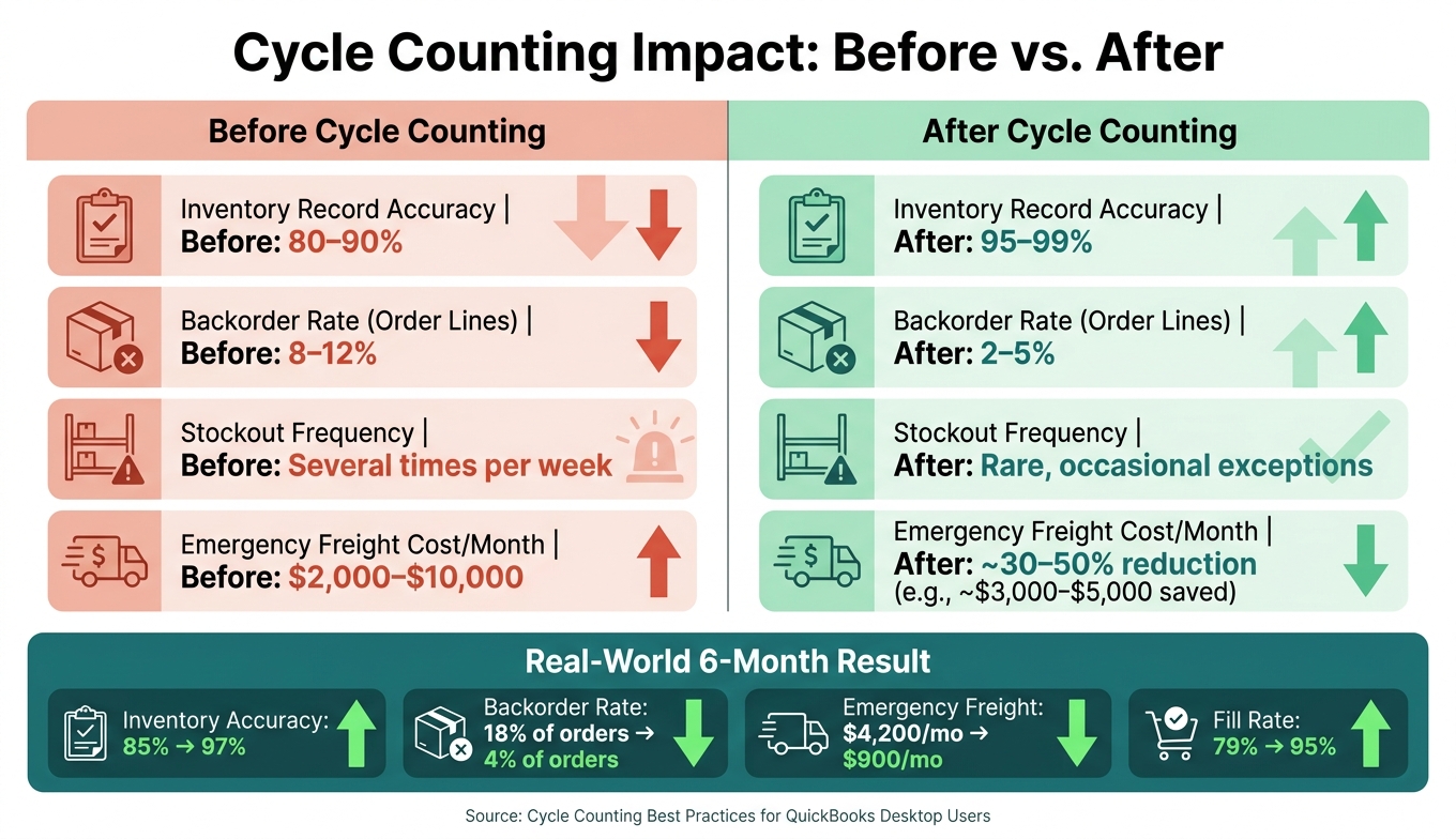 Cycle Counting Impact: Before vs. After Key Inventory Metrics