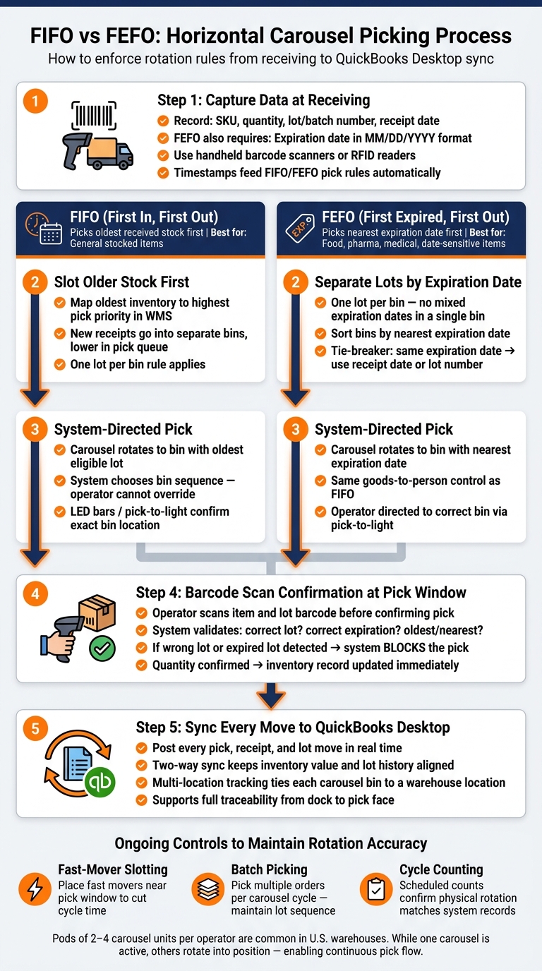FIFO vs FEFO Carousel Picking: Step-by-Step Warehouse Process
