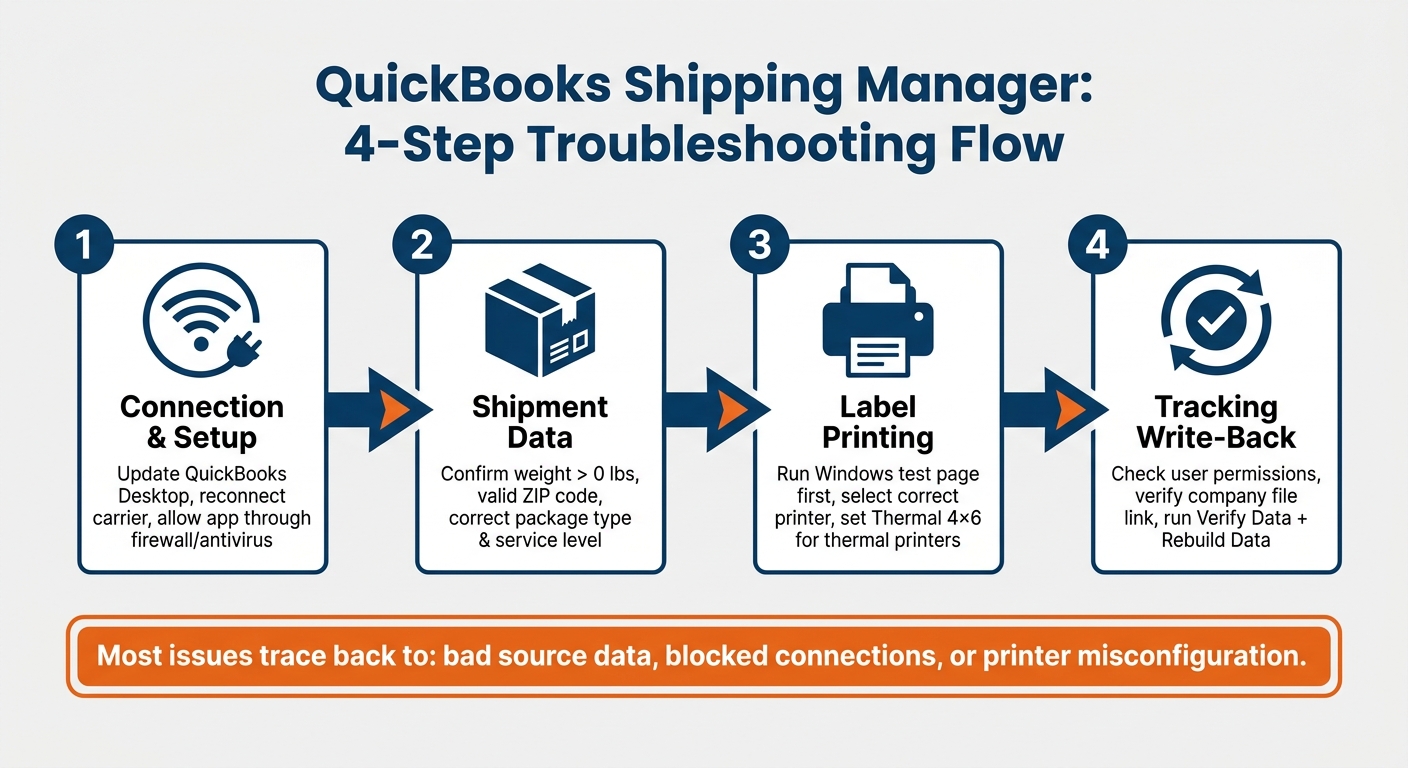 QuickBooks Shipping Manager: 4-Step Troubleshooting Flow