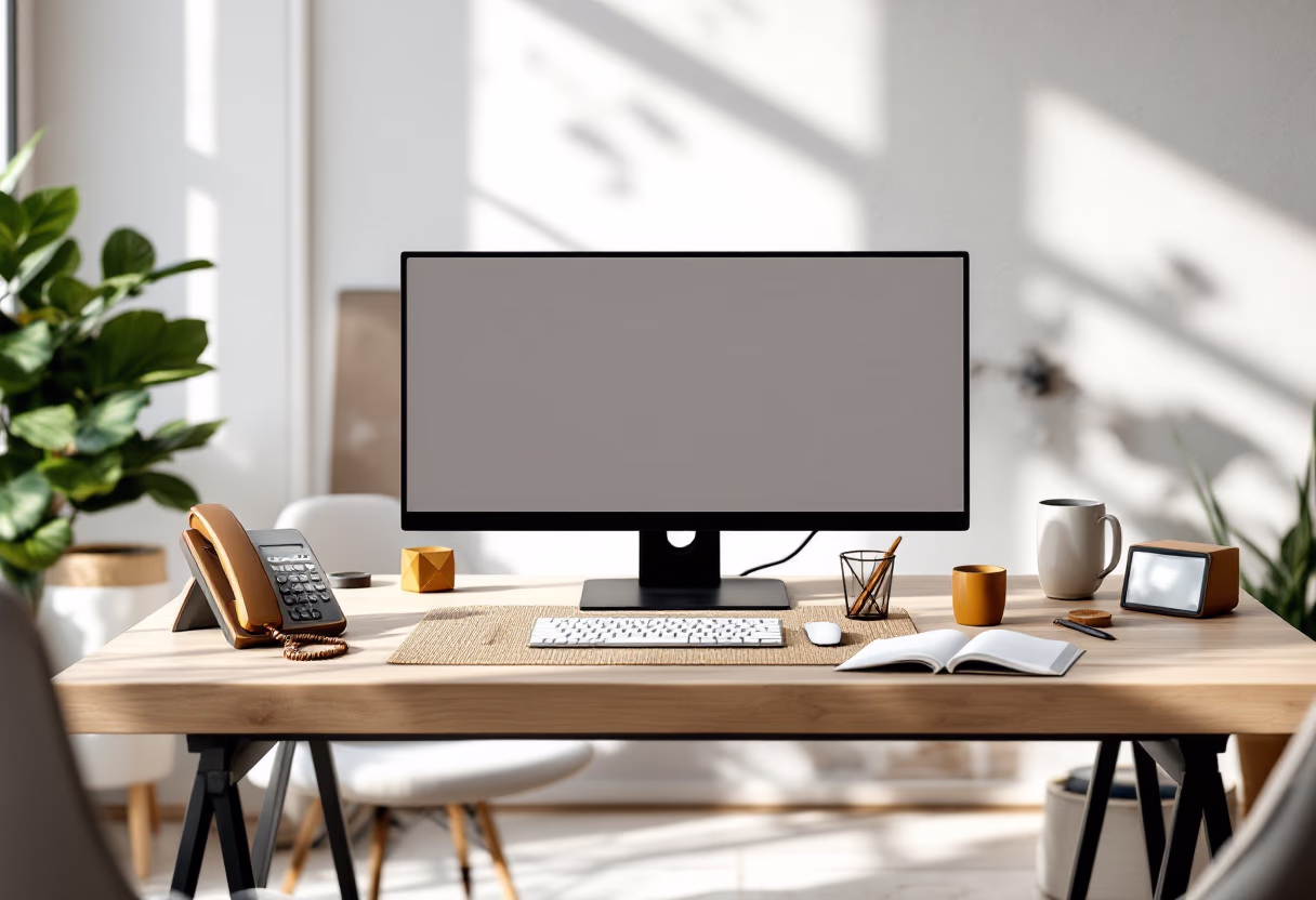 image of telephone and computer on desk (for a law firm)