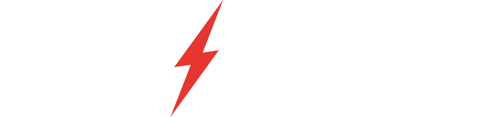 Éclair rouge stylisé en forme de foudre sur fond blanc.