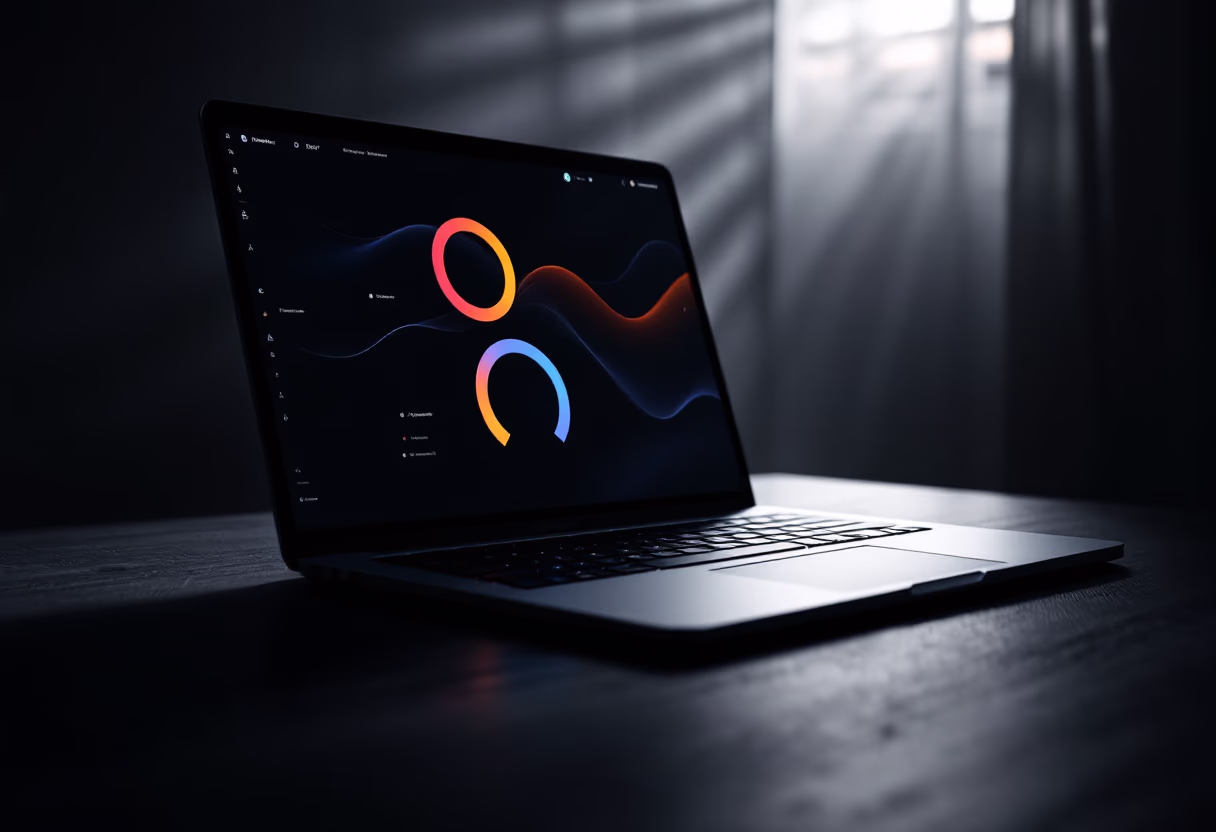 [interface] image of a laptop with ai tools interface on a desk