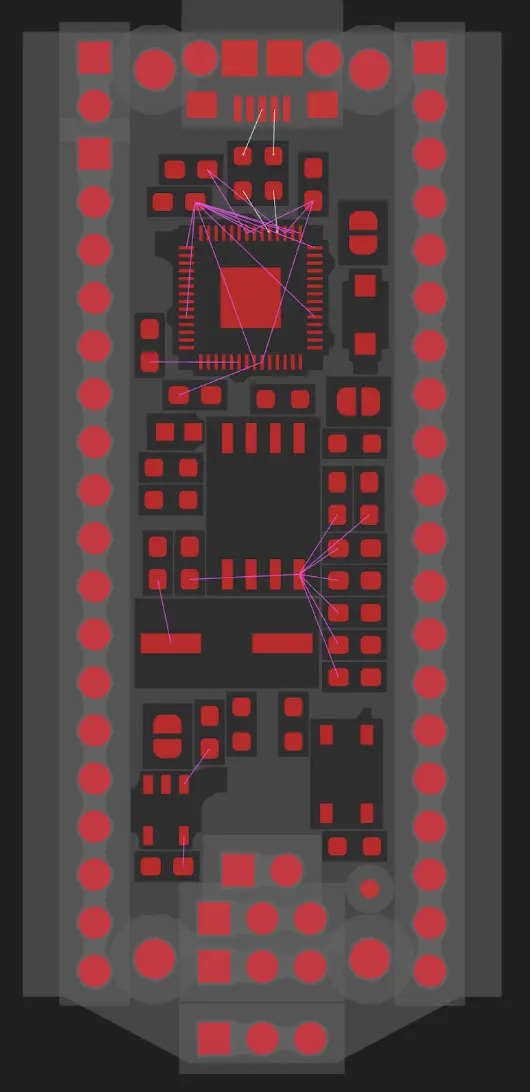 RP2040 board with bypass capacitor associations highlighted