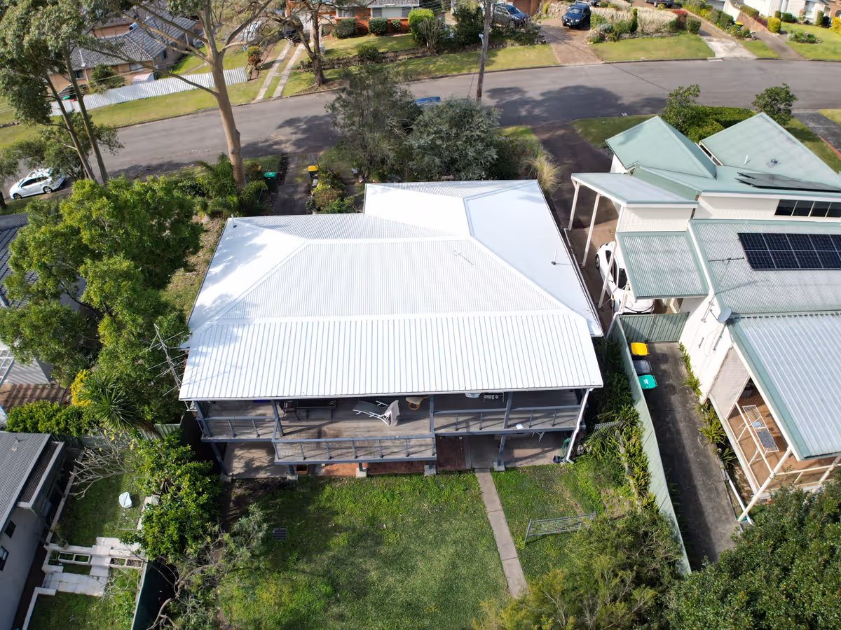 An aerial shot of a house