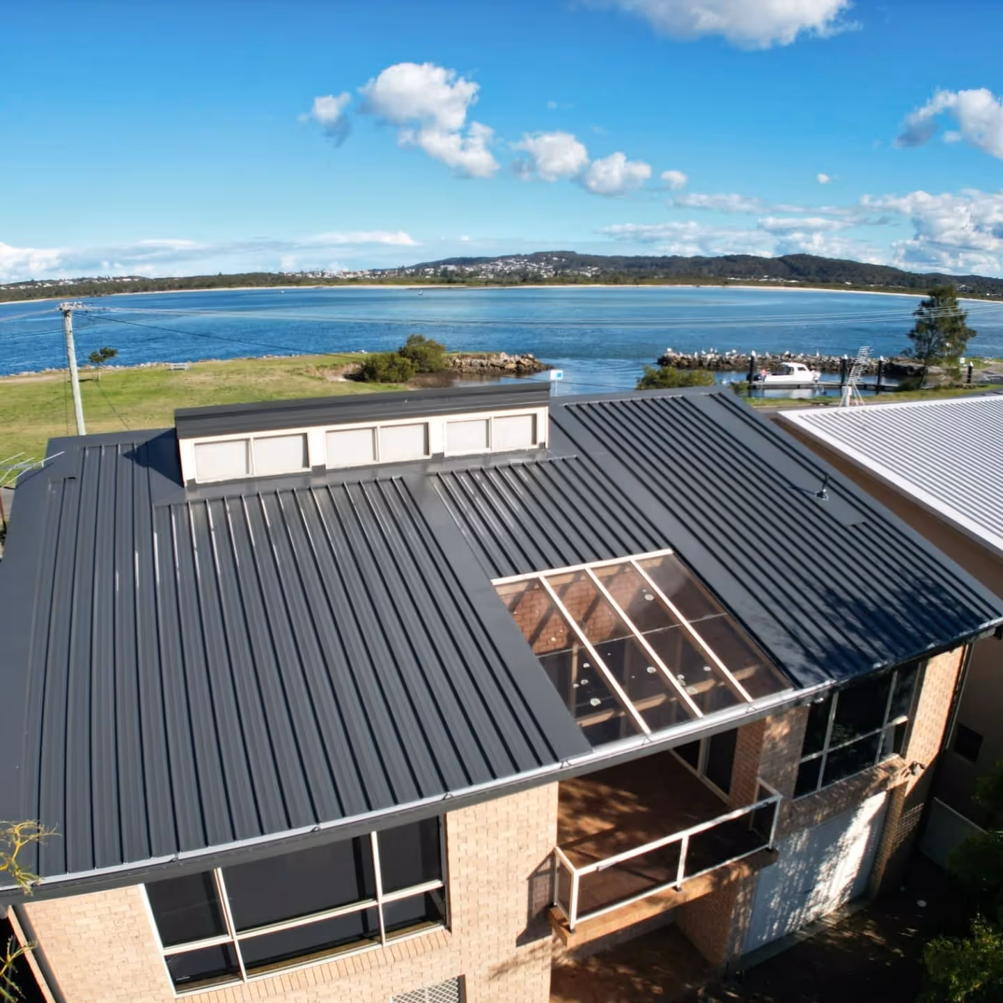An aerial shot of a house