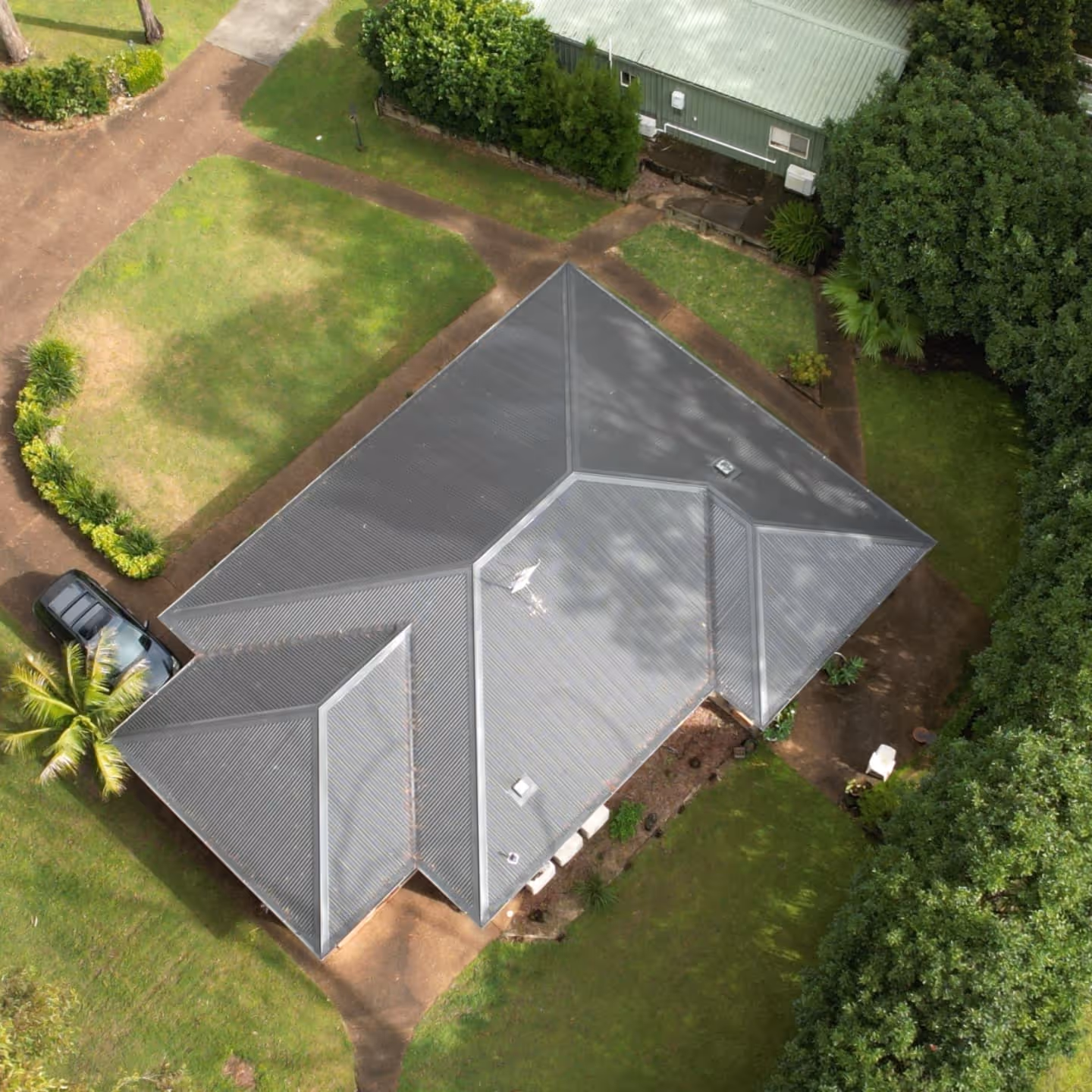 An aerial shot of a house