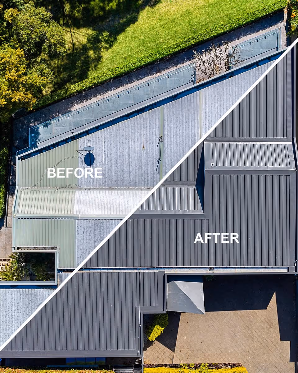 A before and after comparison of a roof