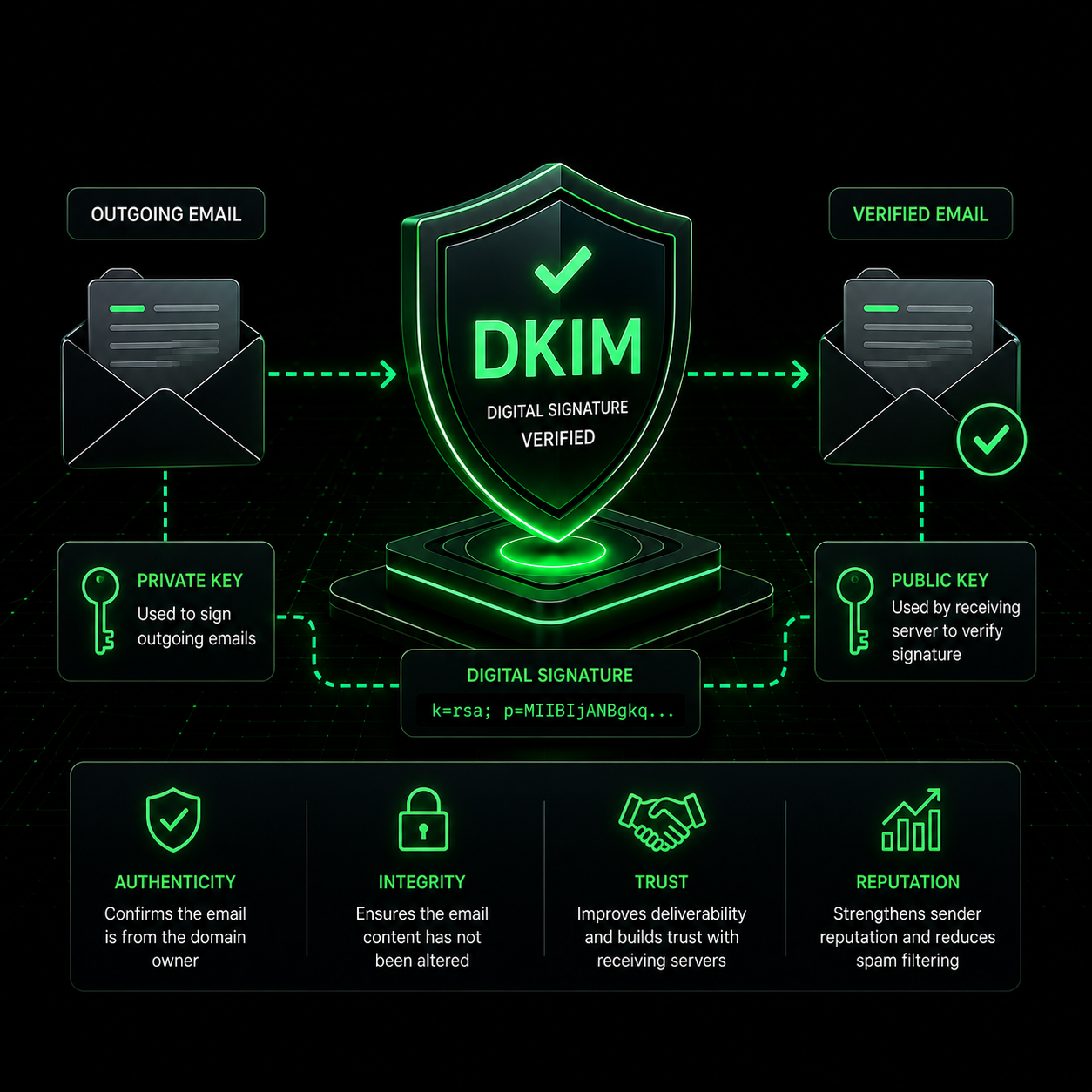 Graphic showing DKIM authenticity flow