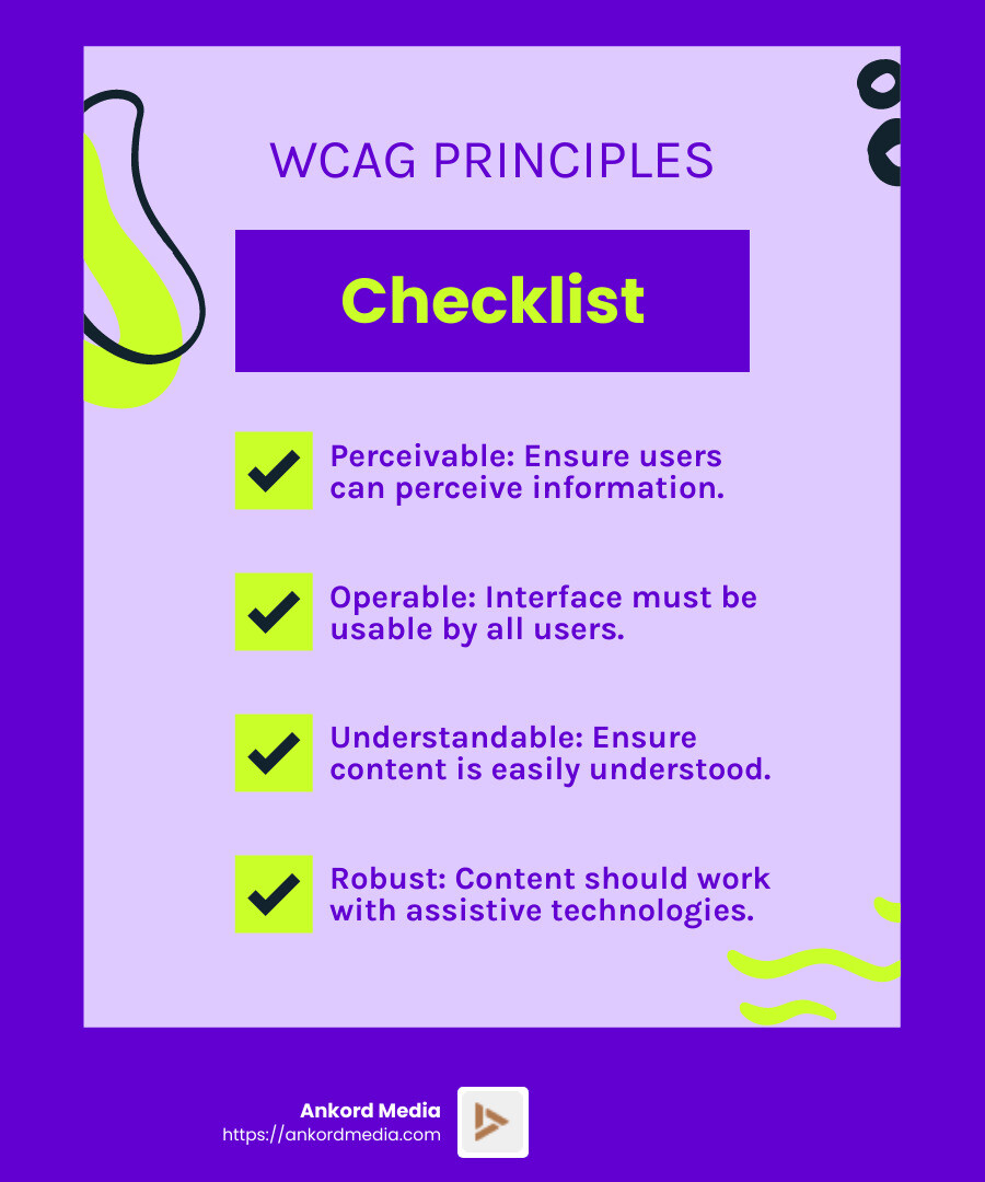 WCAG Guidelines Overview - american disabilities act website compliance infographic checklist-fun-neon