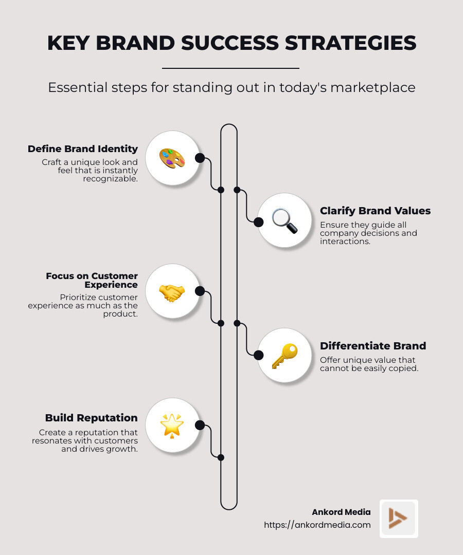 Summary of top brand success strategies - brand success strategies infographic infographic-line-5-steps-neat_beige