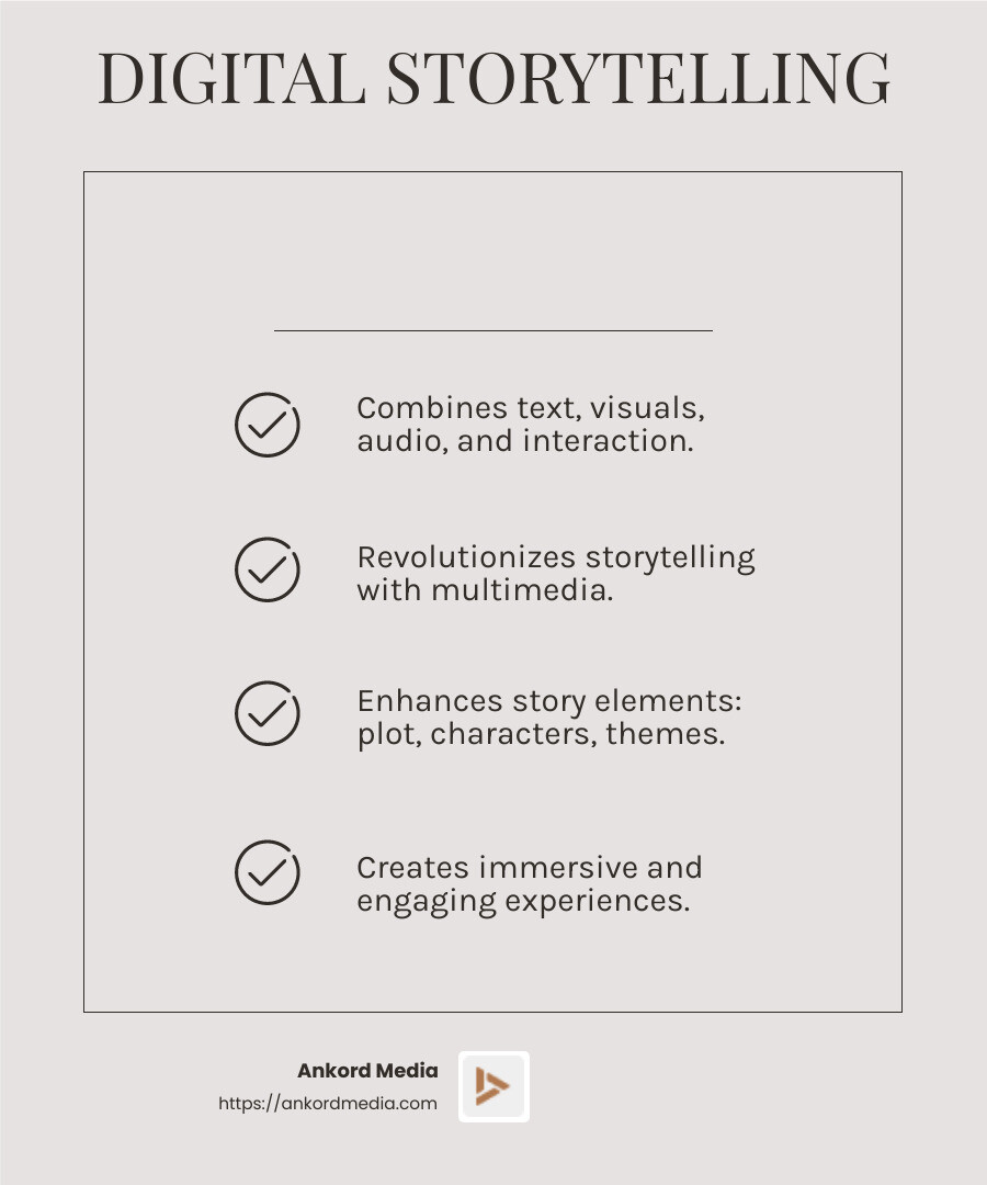 Digital storytelling elements - digital storytelling techniques infographic checklist-light-beige