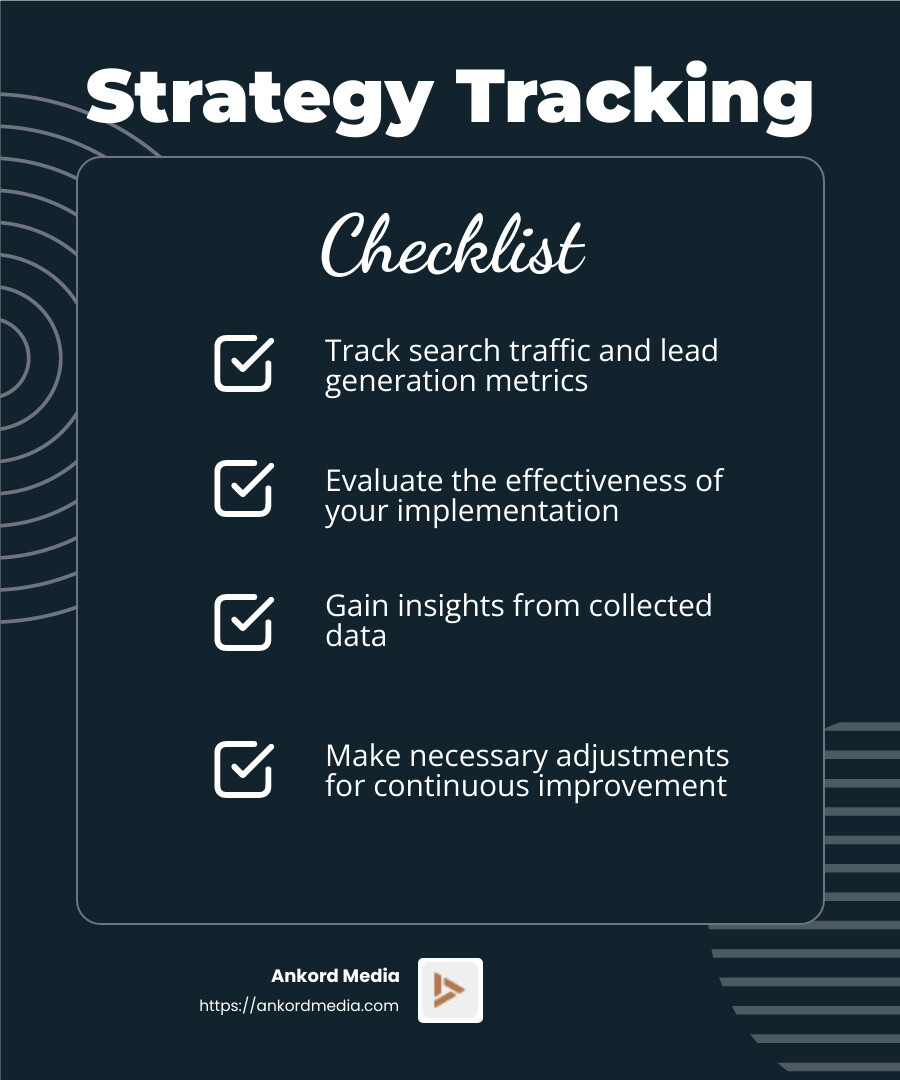 Tracking and adjustments are crucial for a successful brand development strategy. - brand development strategy infographic checklist-dark-blue