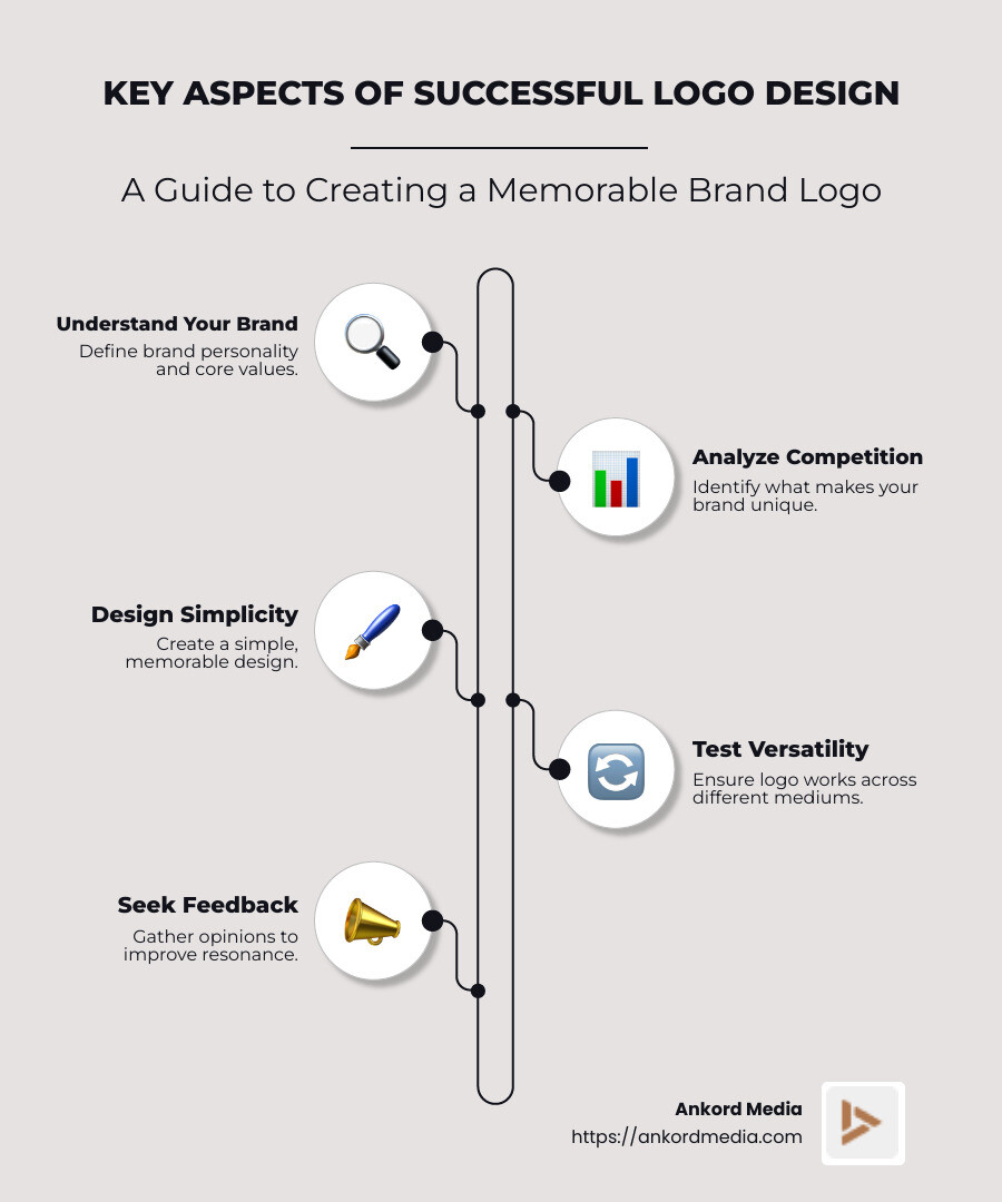 Infographic illustrating key steps in creating a logo - creating a logo infographic infographic-line-5-steps-neat_beige