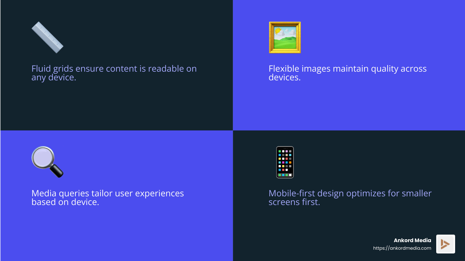 Ethan Marcotte, the man who coined the term "Responsive Web Design," emphasized using media queries alongside fluid grids and flexible images to create adaptable layouts. - Responsive web design infographic 4_facts_emoji_blue