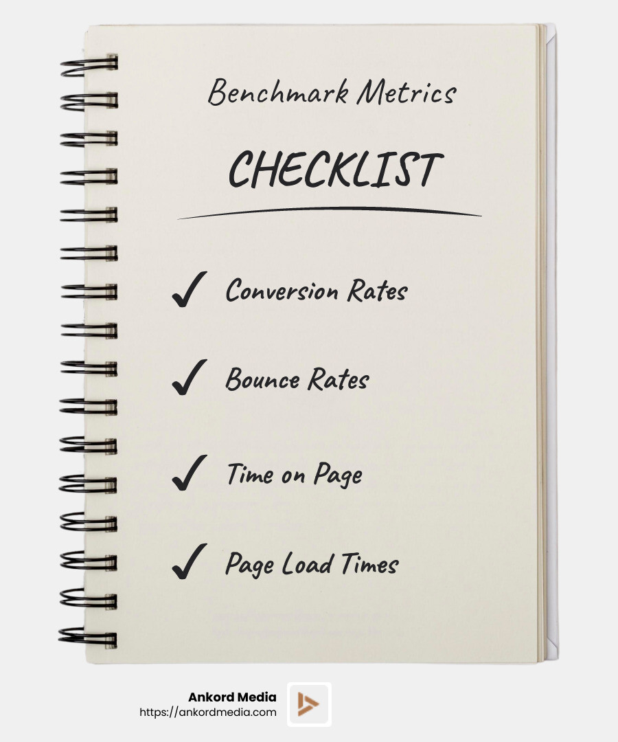 Benchmark your site's metrics - wordpress website redesign infographic checklist-notebook