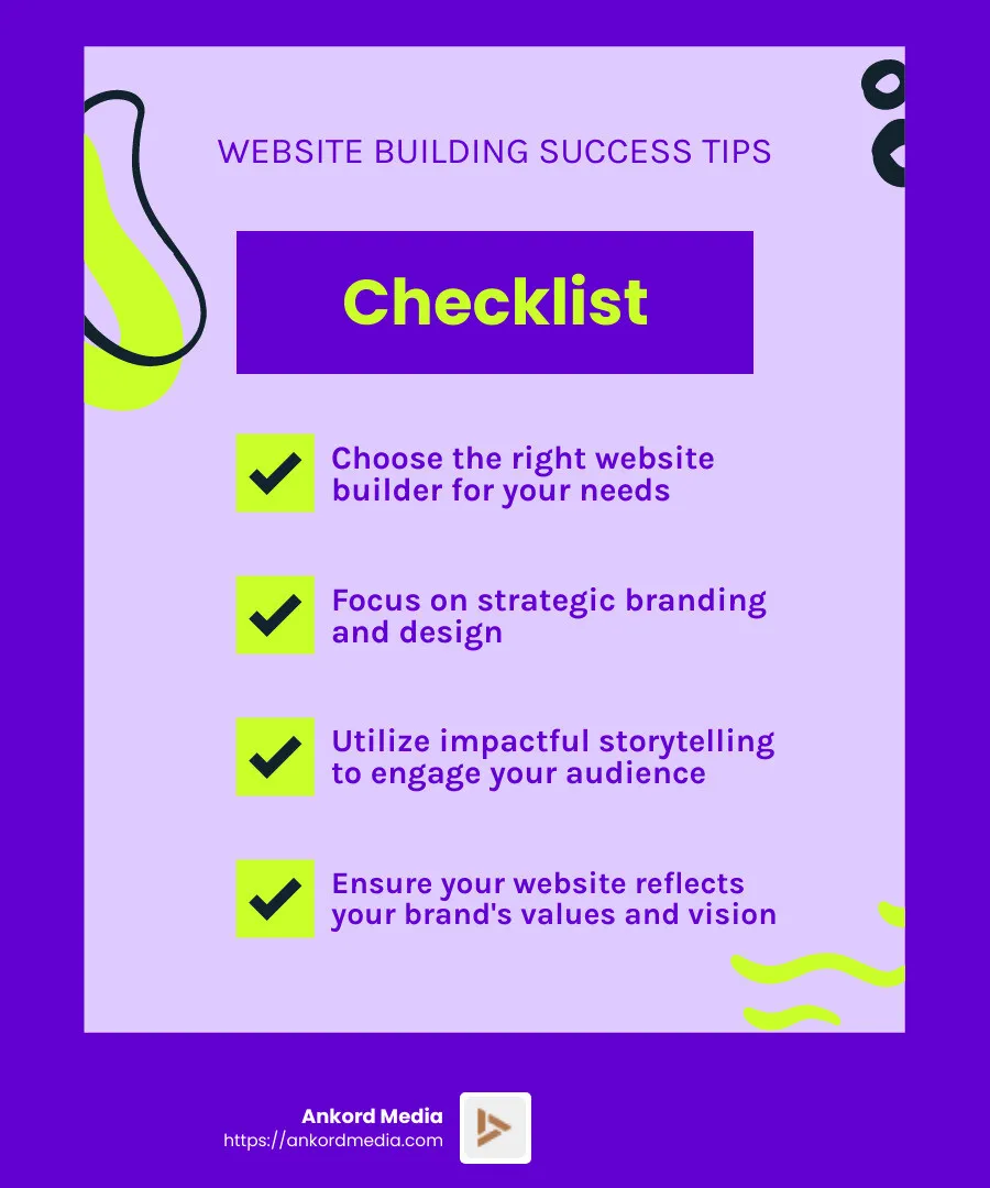 Ankord Media: Crafting Digital Experiences - website building for small business infographic checklist-fun-neon