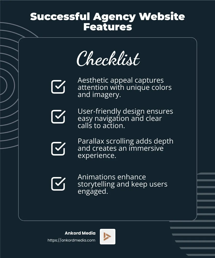 Animations - agency website design infographic checklist-dark-blue