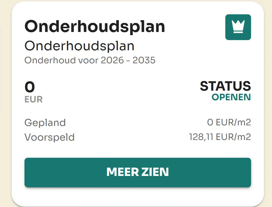 10-year maintenance plan with budget and status in a property management system