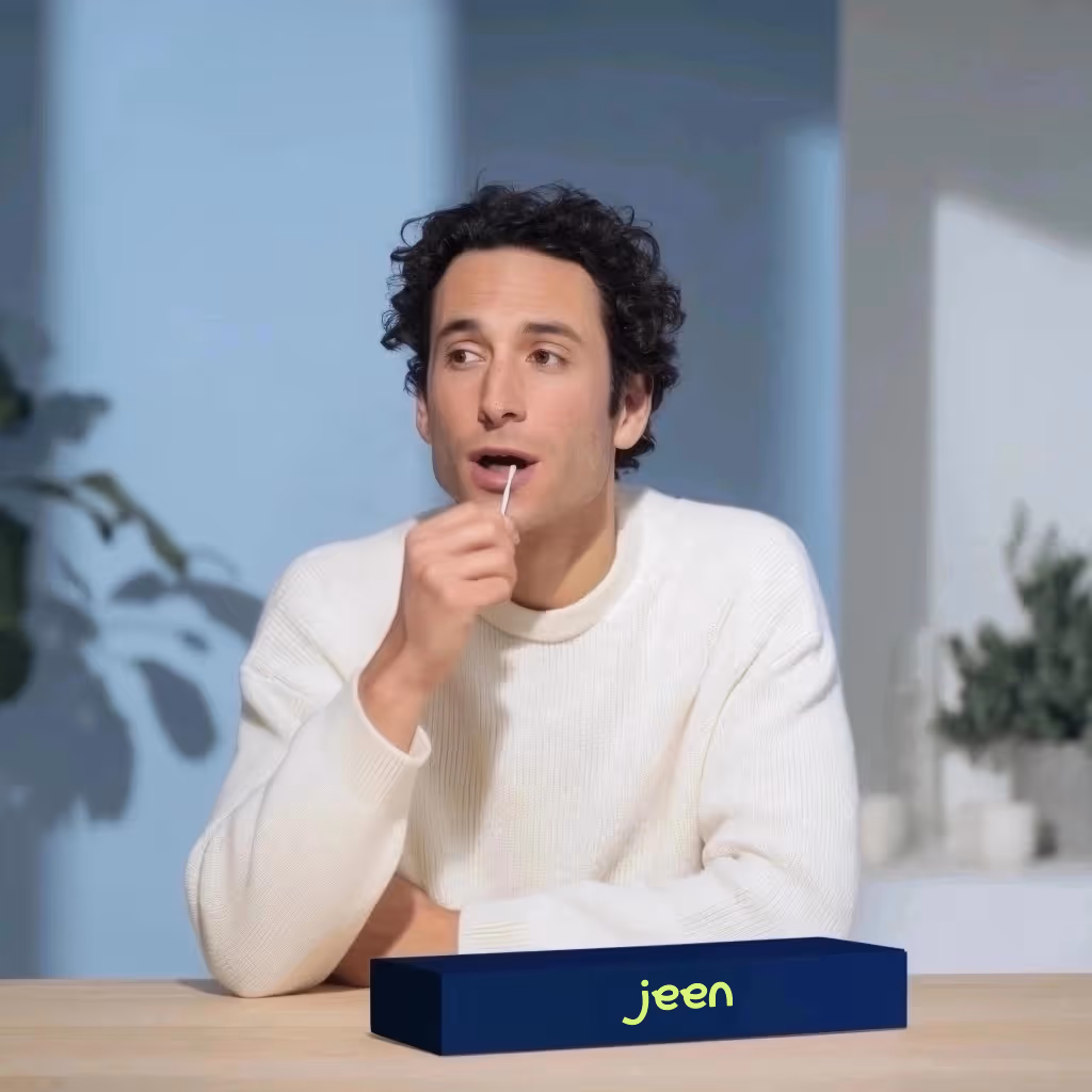 Genetic sample collection showing DNA swab for prenatal carrier screening and genetic disorder testing, illustration by SMART NT