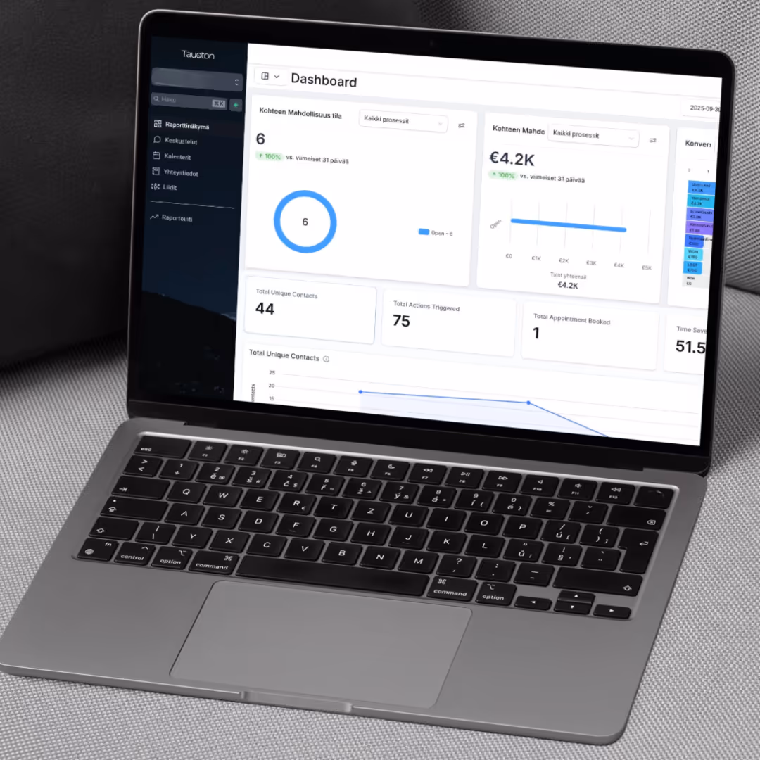 Kuva Tauoton järjestelmän dashboardista