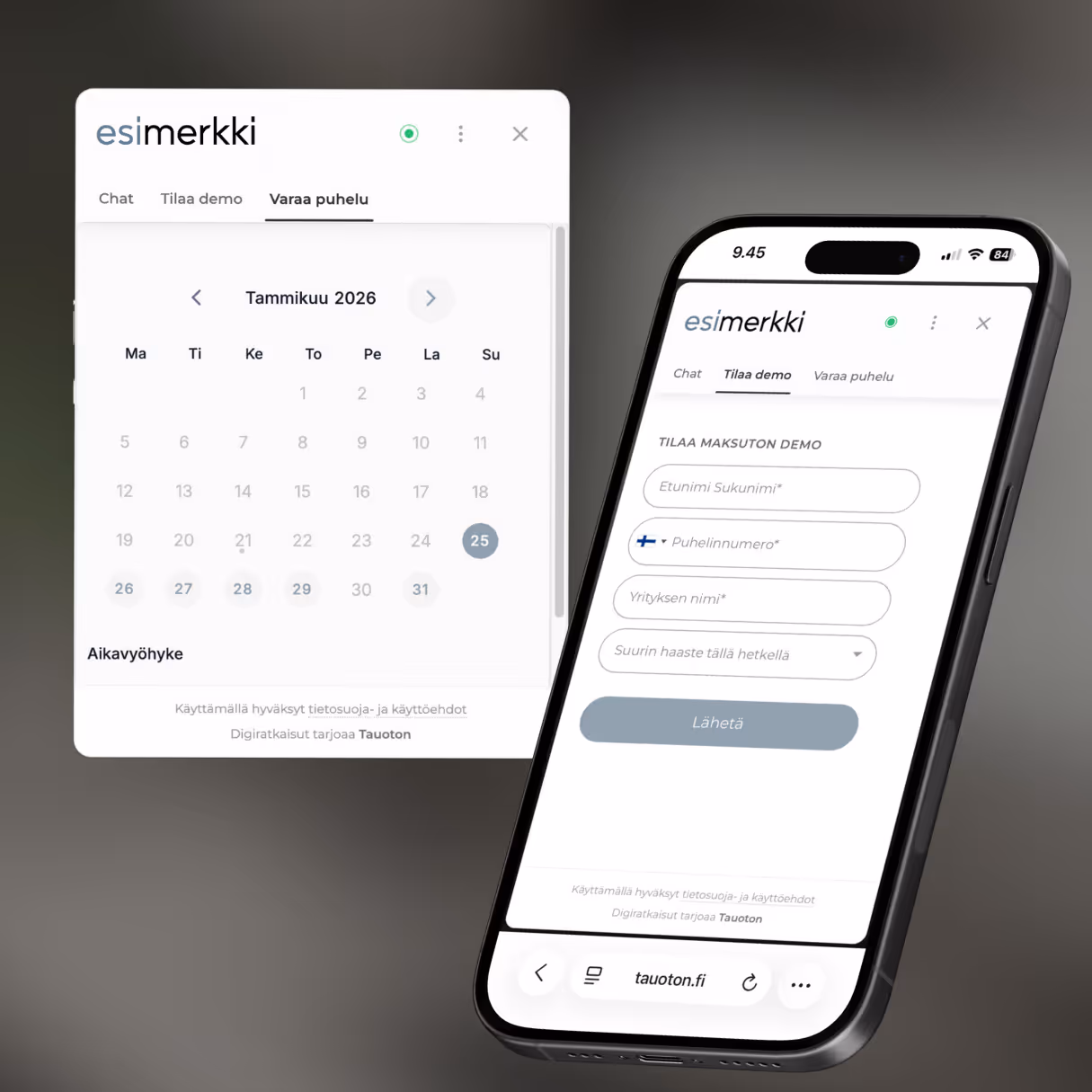 Tauoton Digitalin tekoälyratkaisu esillä puhelimen näytöillä.