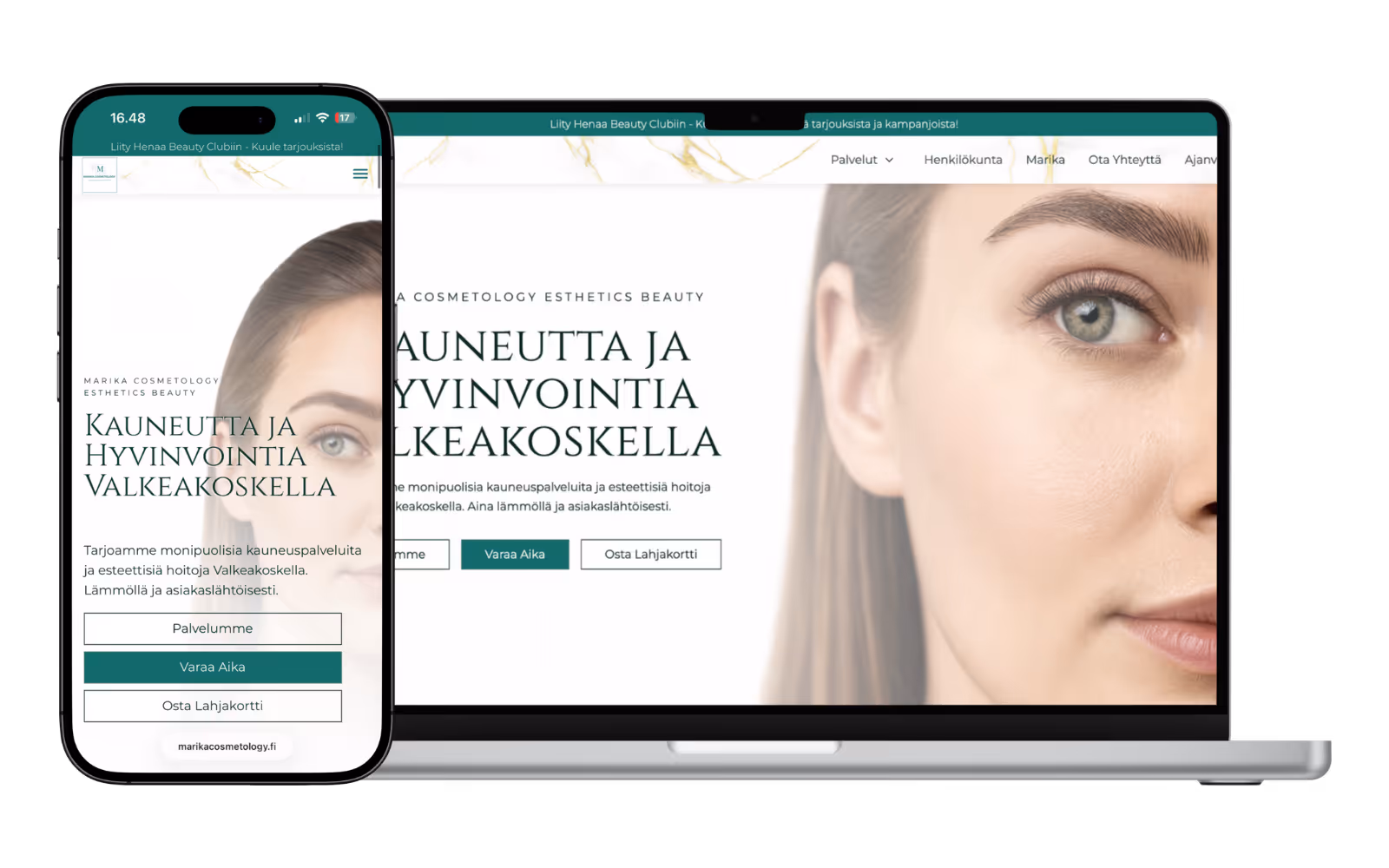 Kauneushoitolan verkkosivut Tauoton Digitalin toteuttamana.