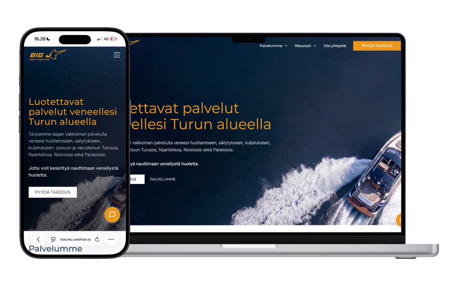 Venehuoltoyrityksen verkkosivut Tauoton Digitalin toteuttamana.