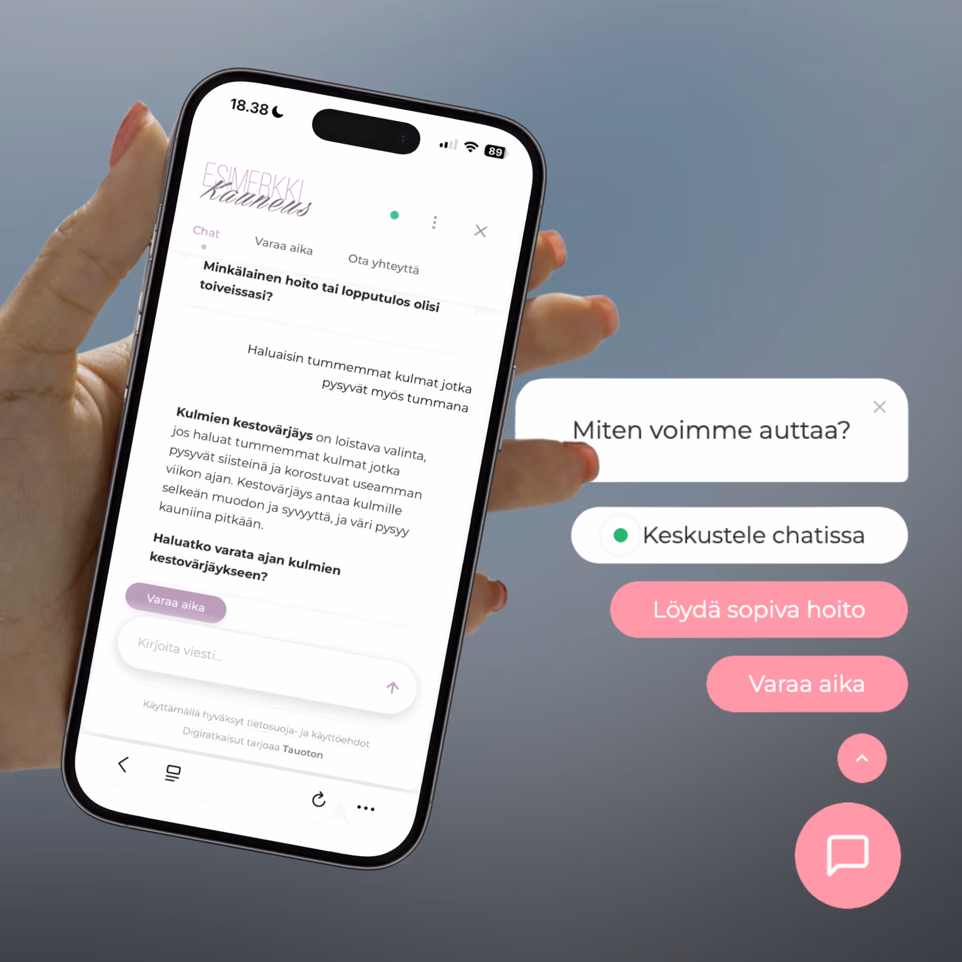 Tauoton Digitalin tekoälyratkaisu esillä puhelimen näytöillä.