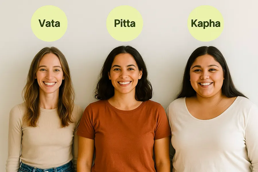 Vata Pitta Kapha body types shown for My Ayur Prakriti Dosha calculator