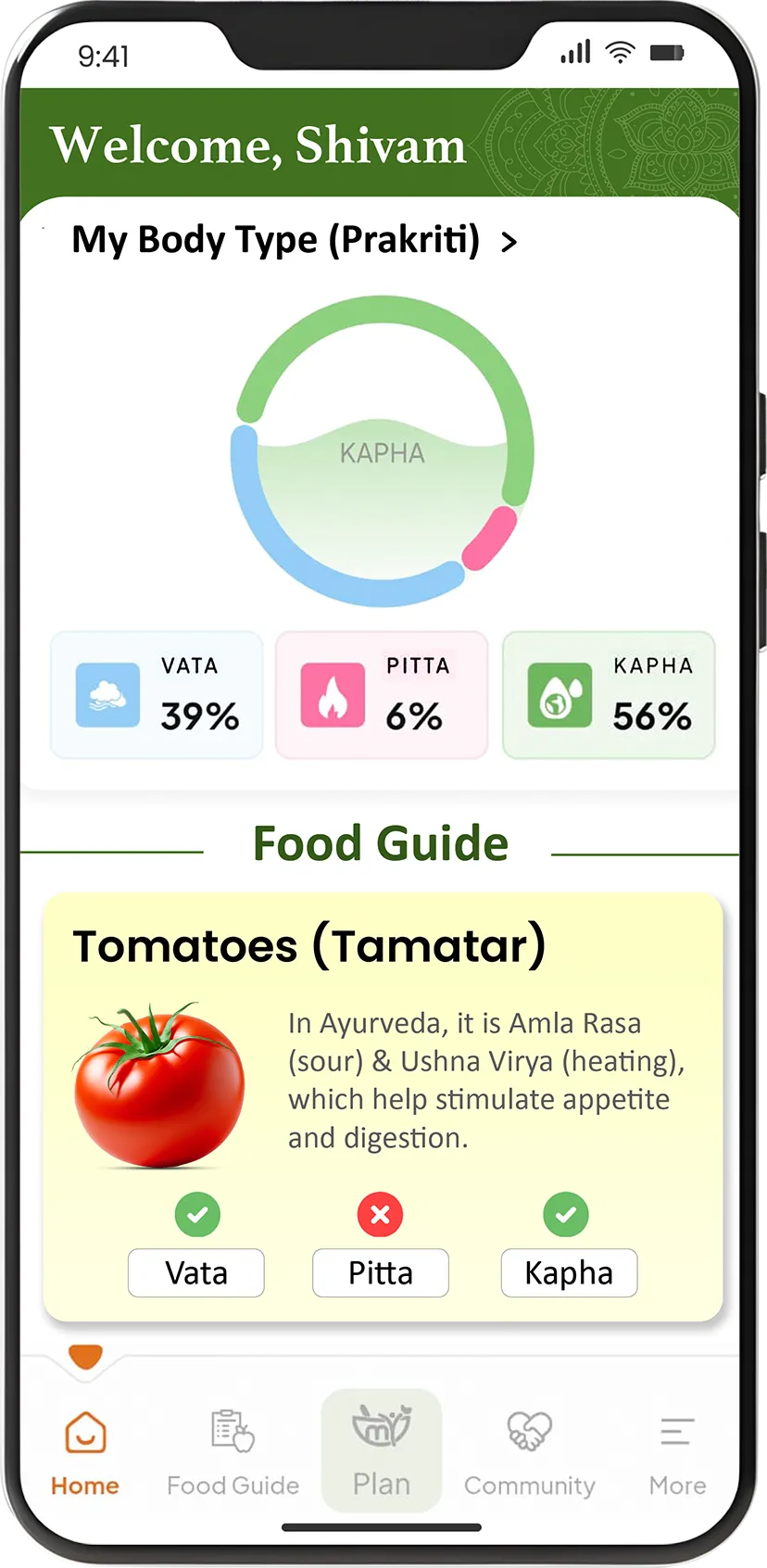 Home screen in My Ayur App