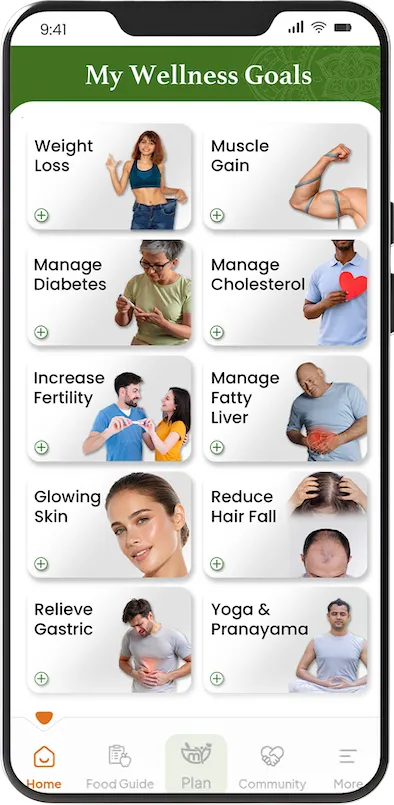 User can select multiple health goals for diet and yoga plan