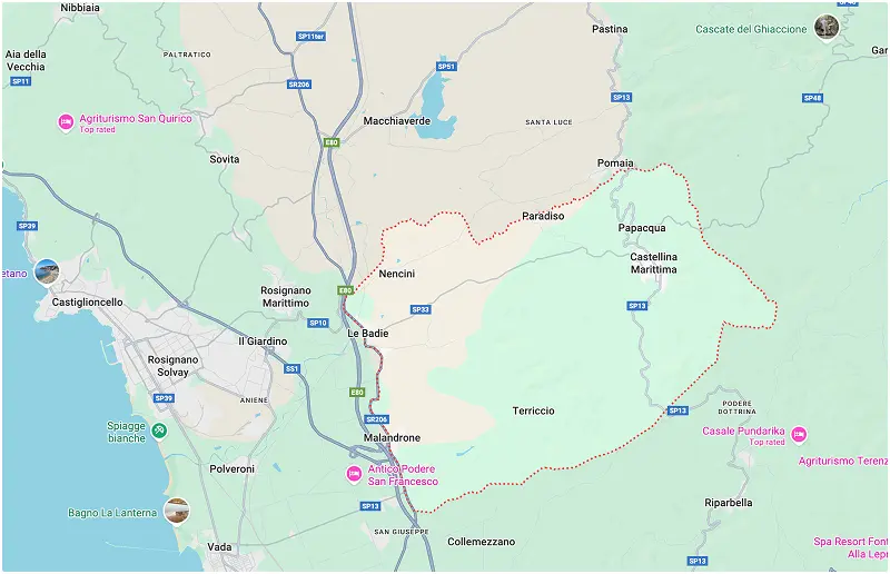 Simplified map of Castellina Marittima, Tuscany