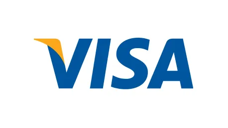 A blue and yellow logo for Visa.