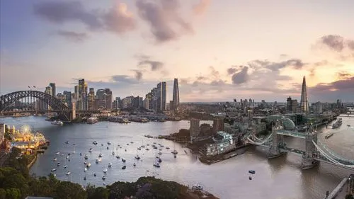 A view of a city and body of water.