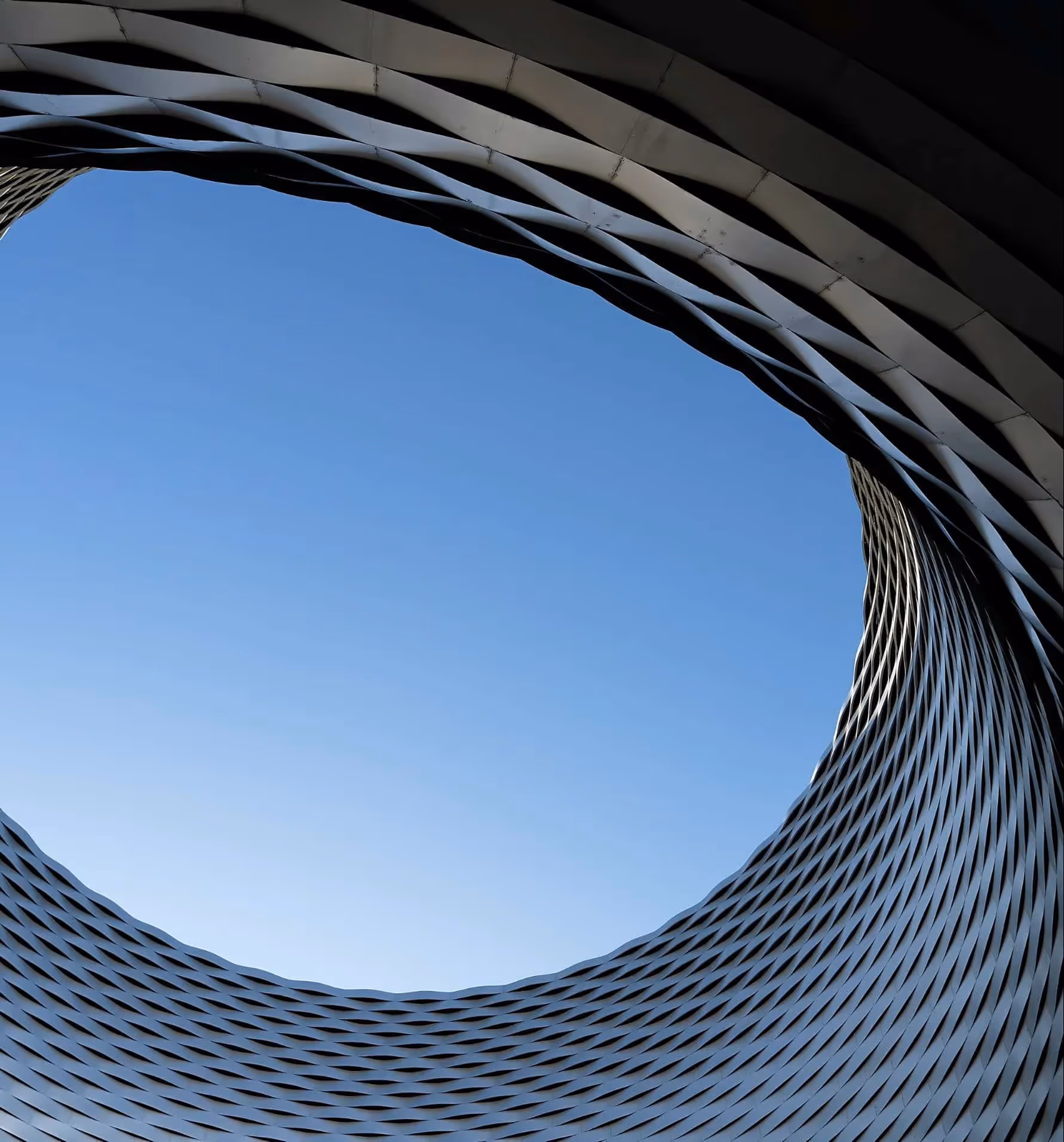 Spiral view of a building from below.