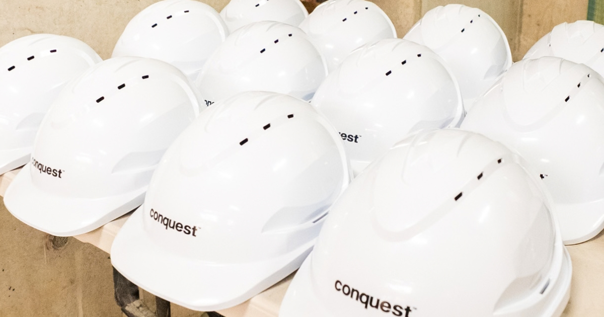 Michael Akkawi construction hats on for World Metal Health Day