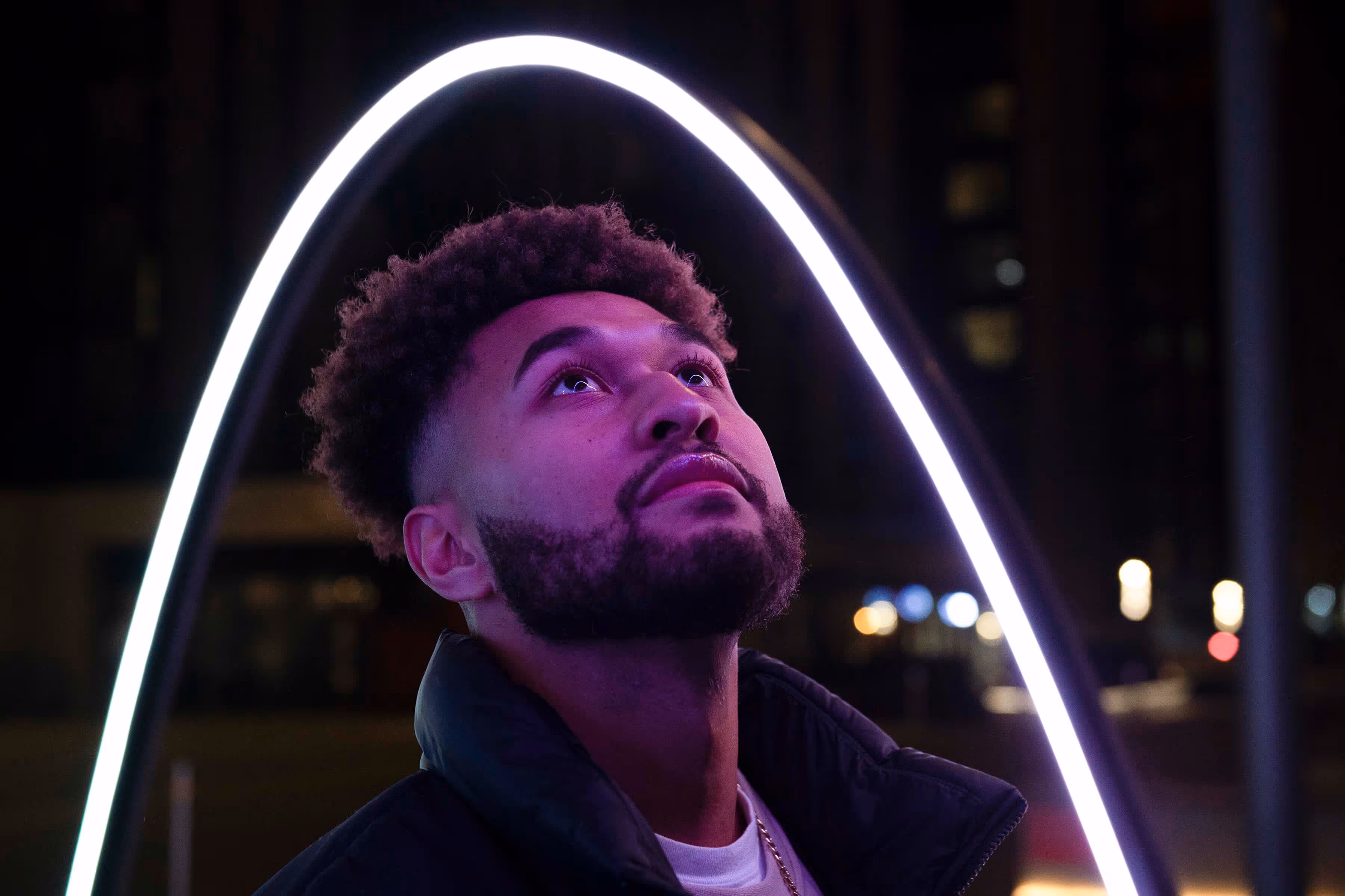 Light installation 'Reunion' by Kumquat Lab at Winterfest in Wembley.