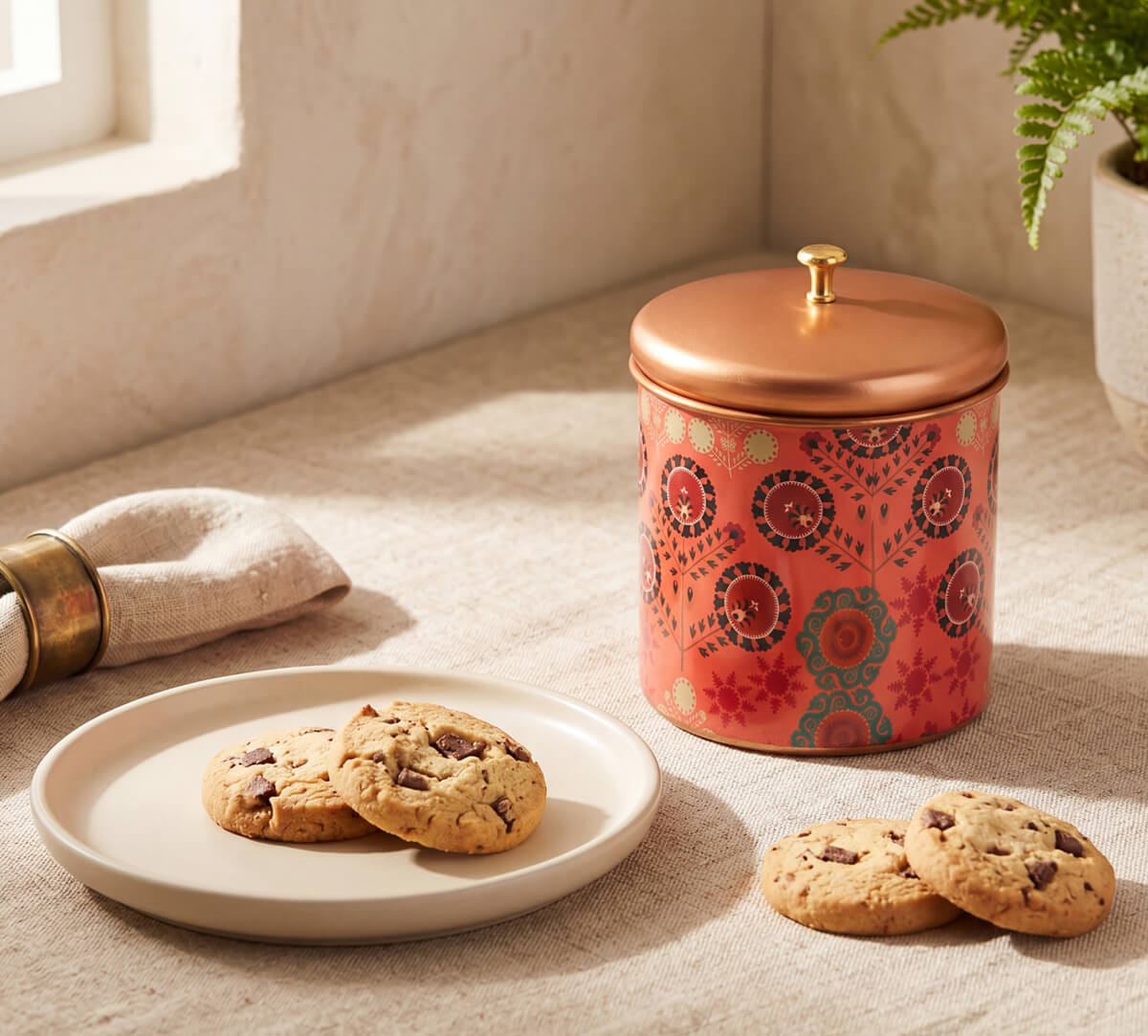 Raceme Rosettes Steel Cookie Jar