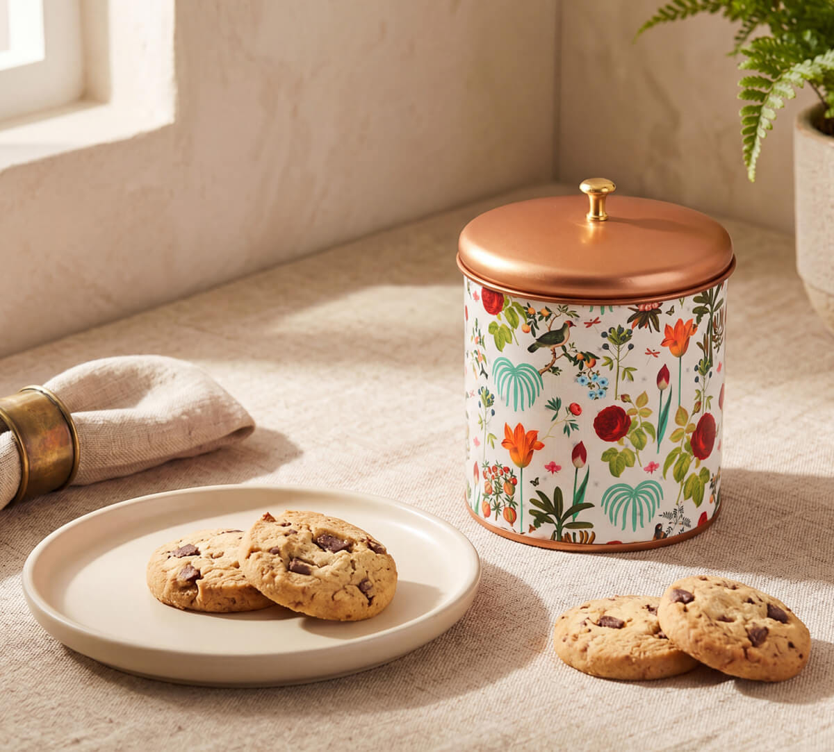 Petal and Plume Steel Cookie Jar