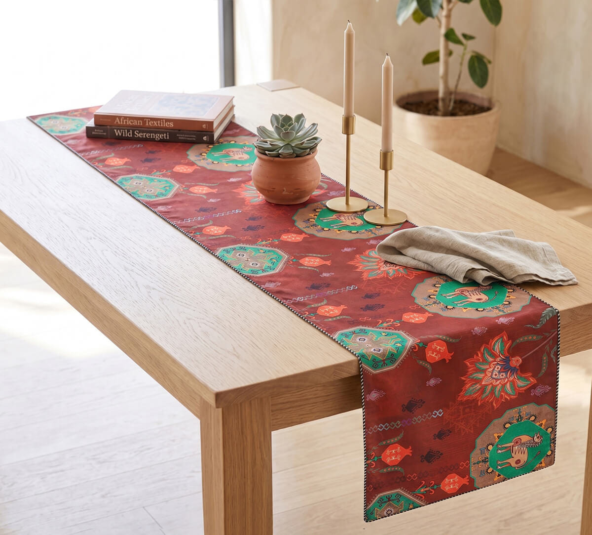 India Circus by Krsnaa Mehta Tangerine Tranquility Micro Velvet Table Runner