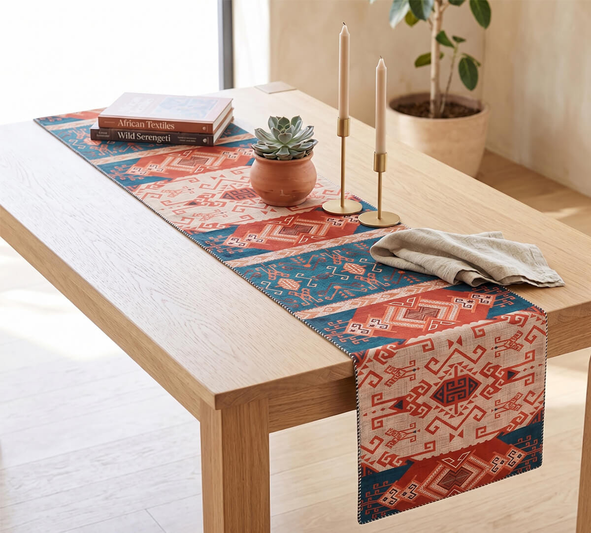 India Circus by Krsnaa Mehta Geometrical Blues Micro Velvet Table Runner