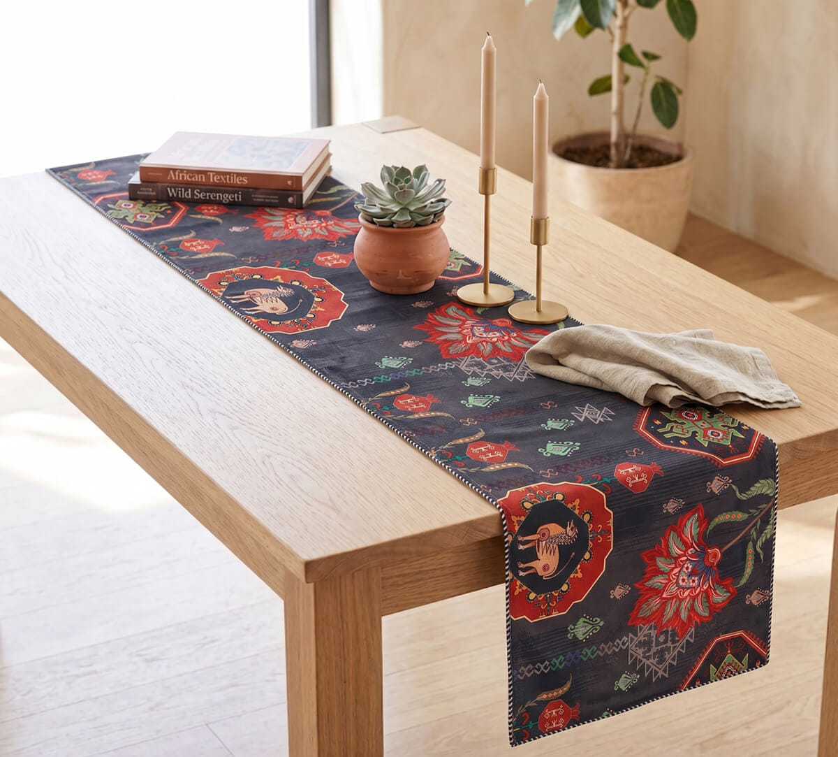 India Circus by Krsnaa Mehta Midnight Tranquility Micro Velvet Table Runner
