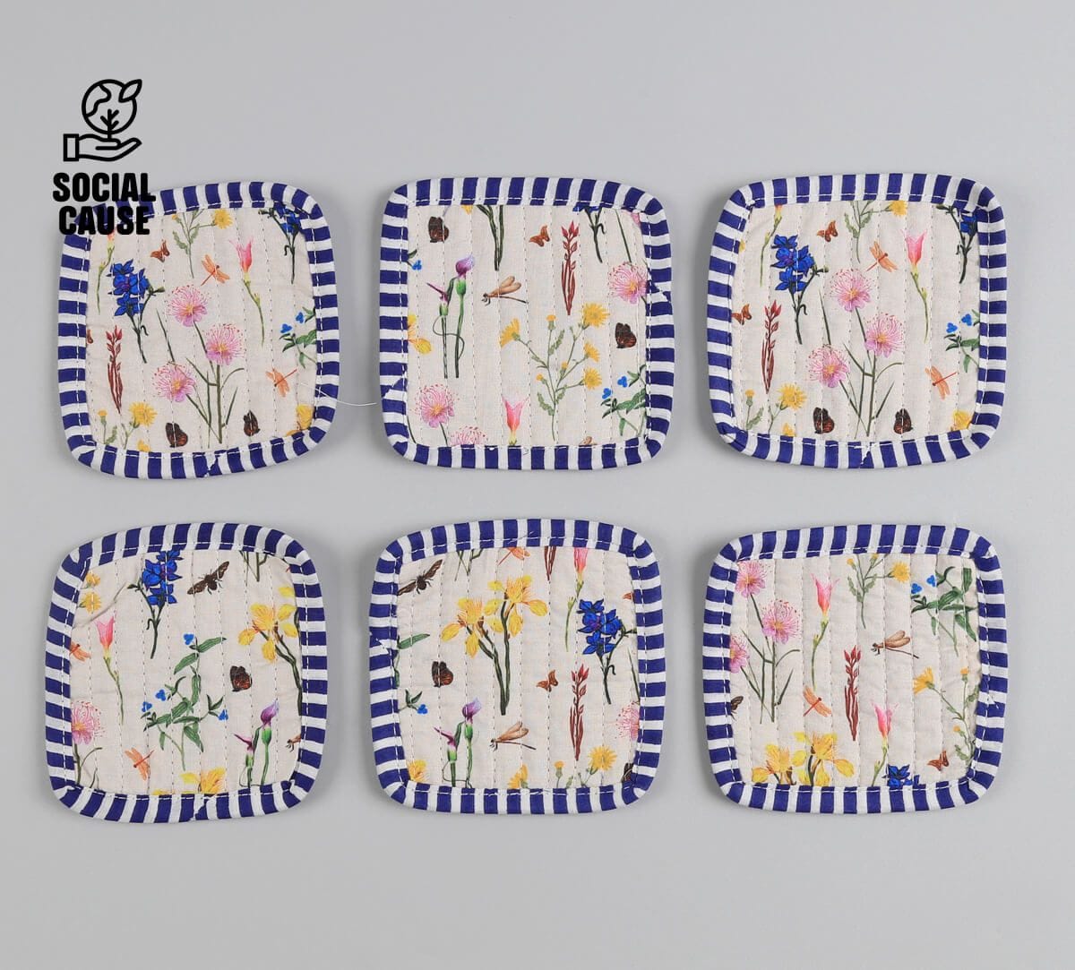 NGCPR Collection - Floral Play Quilted Coasters Set of 6 with Pouch