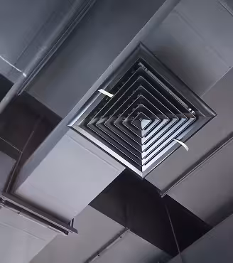 Commercial ventilation ductwork and ceiling air diffuser