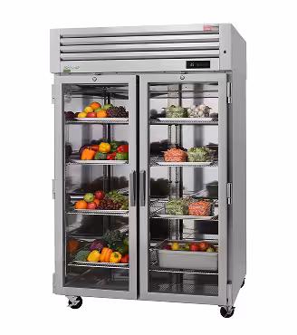 Commercial reach-in refrigerator with glass doors