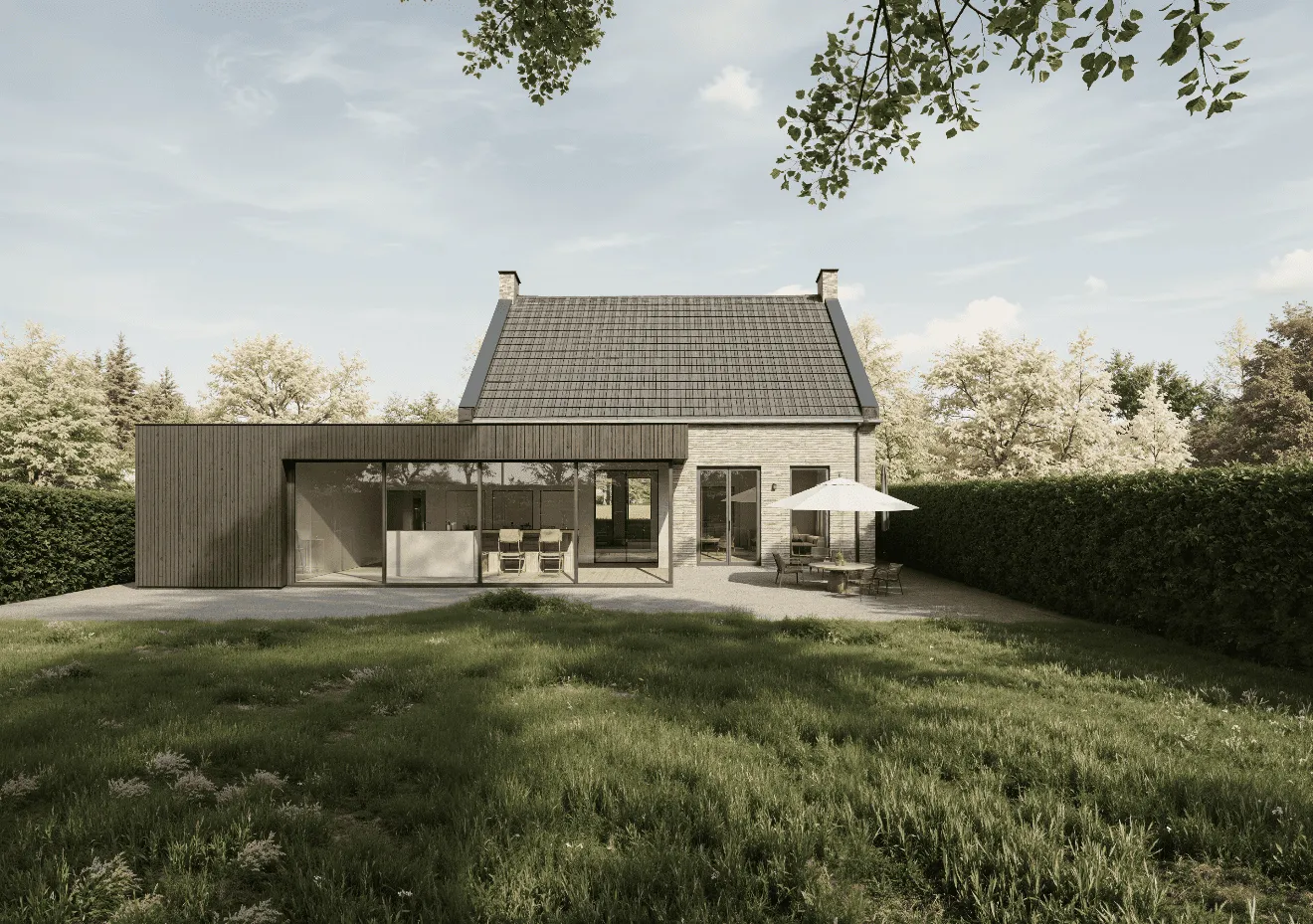 Een moderne uitbouw aan een karakteristieke woning