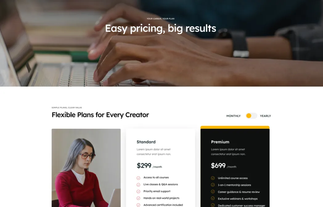 landing pricing one screenshot